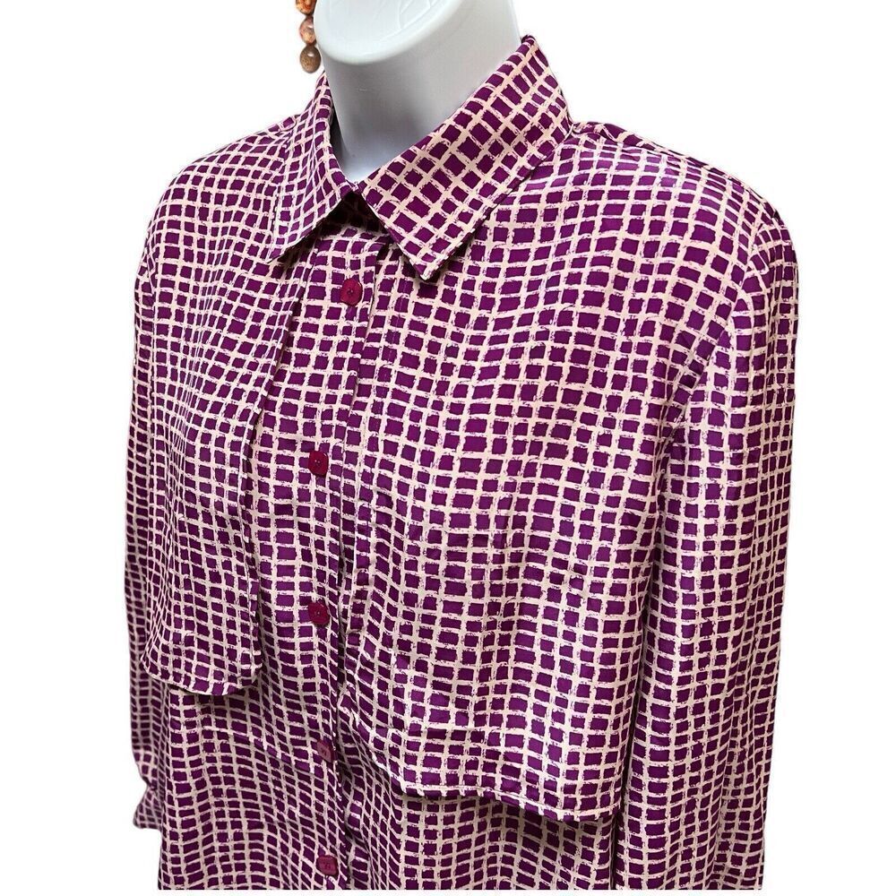 Schrader Blouse Women’s Vintage 10‎ Purple Office Artsy Career Retro Geometric